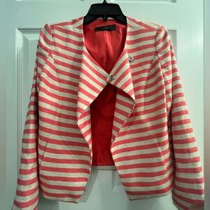 The Limited Retro Blazer Asymmetrical Striped Linen Blend with side Pockets